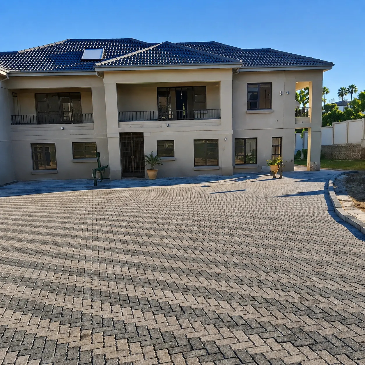 Modern suburban home with curved driveway